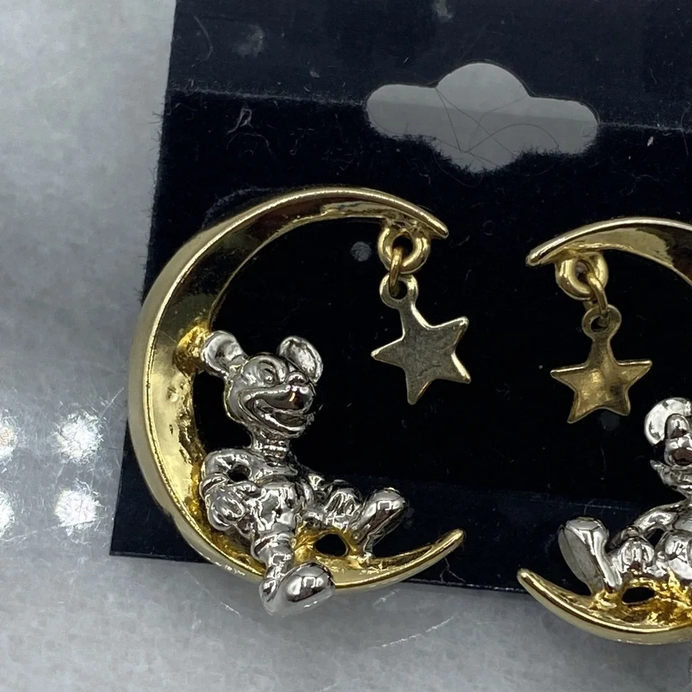 Disney Womens OS Earrings Gold Silver Mickey Mouse Moon Star Dangle Studs